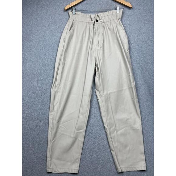 Zara Denim - 90s Zara High Waist Paper Bag Wide Leg Faux Leather Pants Womens Size 8 Oversize